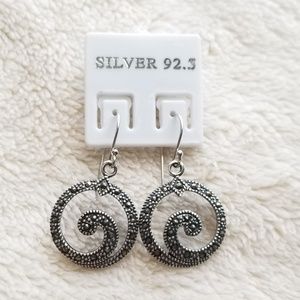 Marcasite round drop earrings Silver 92.5%